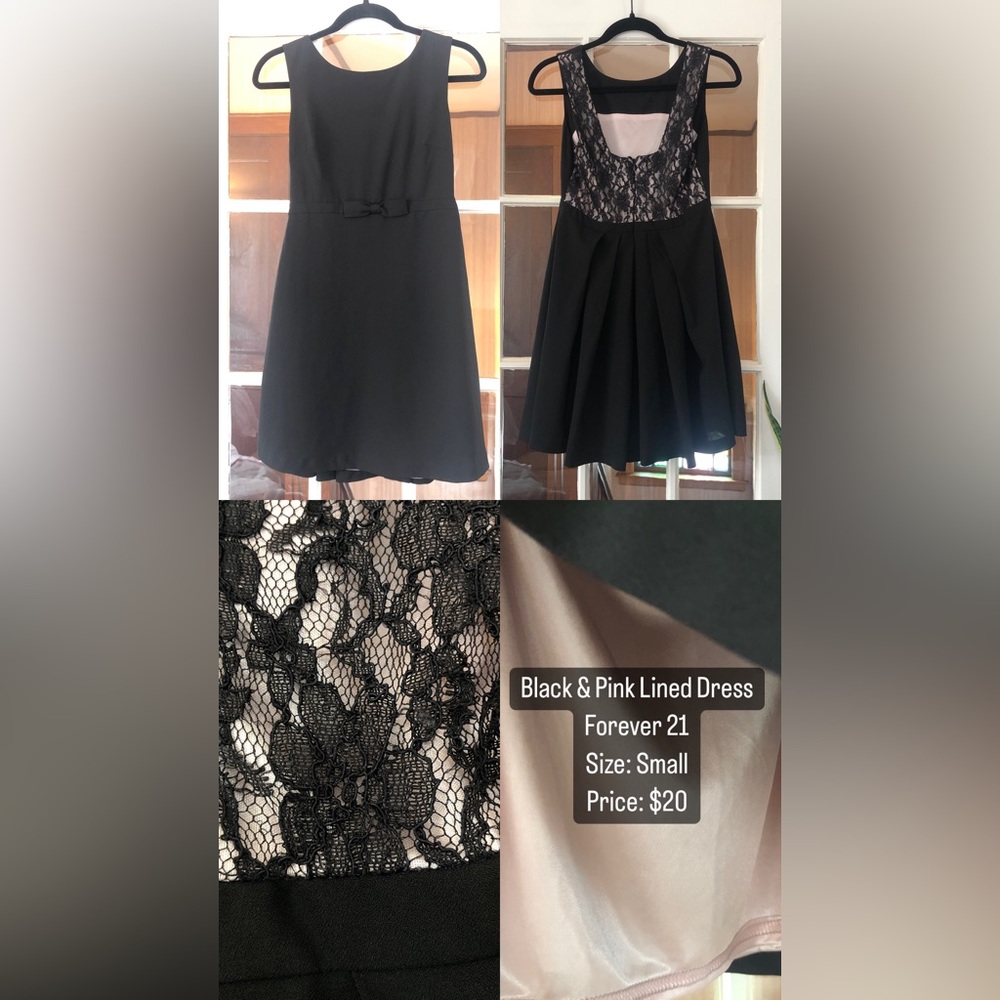 Black and very light baby pink dress with small front bow and lace back